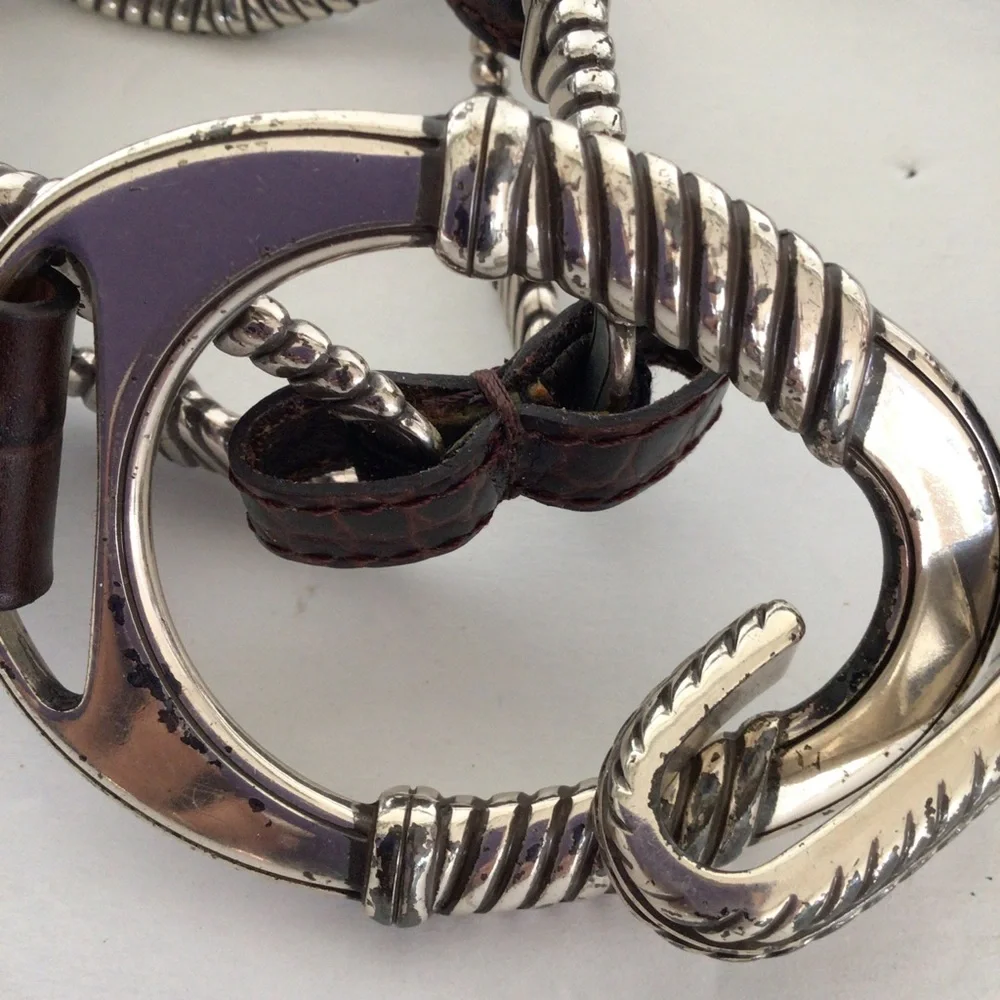 BRIGHTON BROWN LEATHER AND METAL BELT MEDIUM